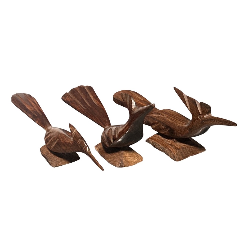 Vintage Hand Carved Ironwood Roadrunner Bird Figurines Set of 3 Southwestern Art